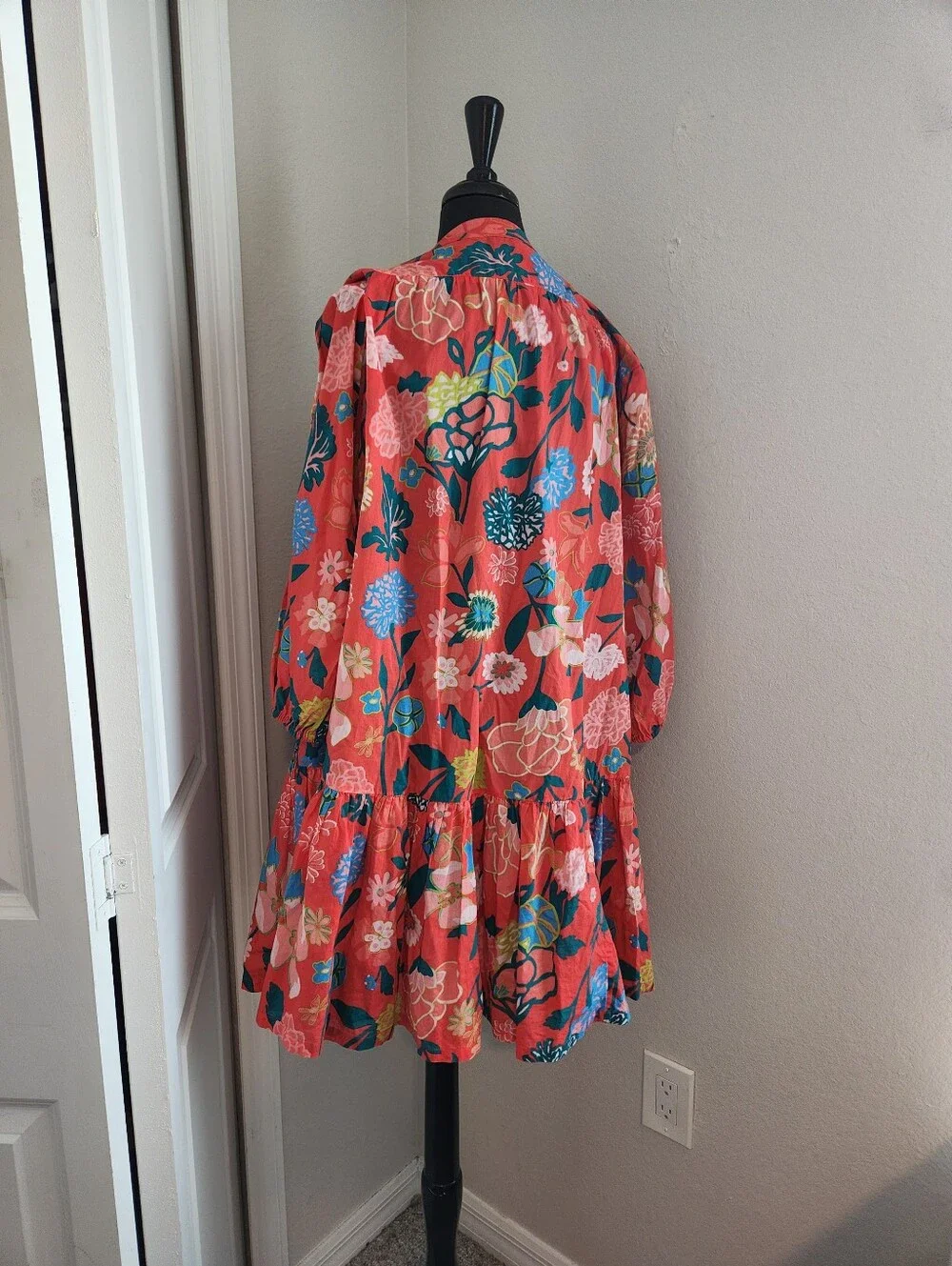 J. Crew Coral Floral Button-Front Tiered Mini Dress
